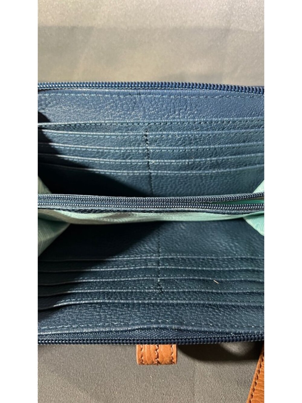 The Sak Blue Leather Wristlet Wallet With Brown Accents Logo Design - Picture 4 of 6